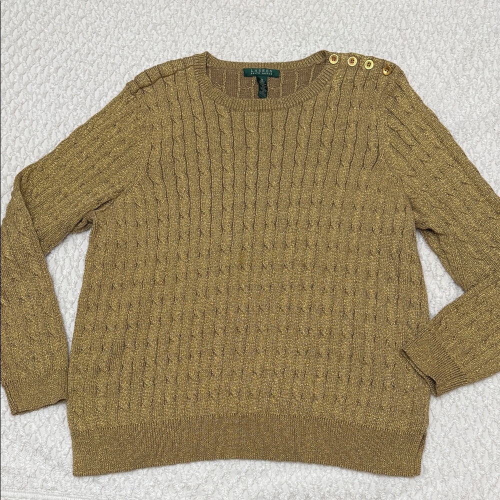 Ralph Lauren Camel Cable Knit Sweater with Button Details